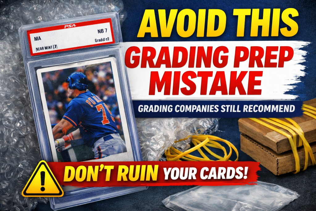 PSA slab showing a 7 grade caused by grading prep mistakes with poor packaging