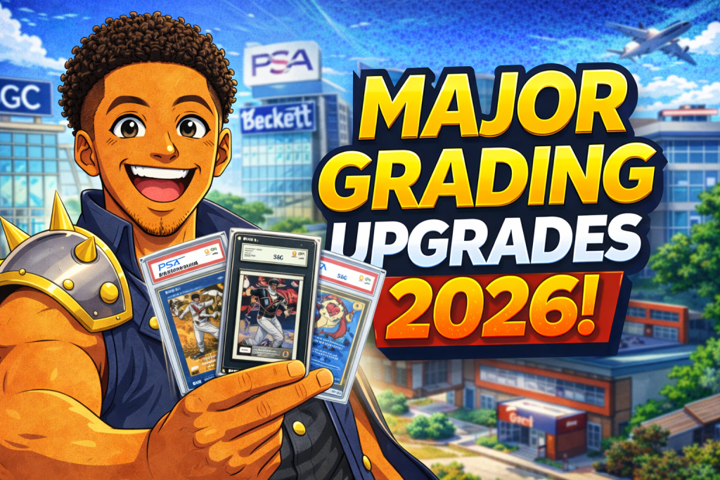 Anime collector holding graded cards during grading industry updates 2026 showing PSA SGC Beckett upgrades